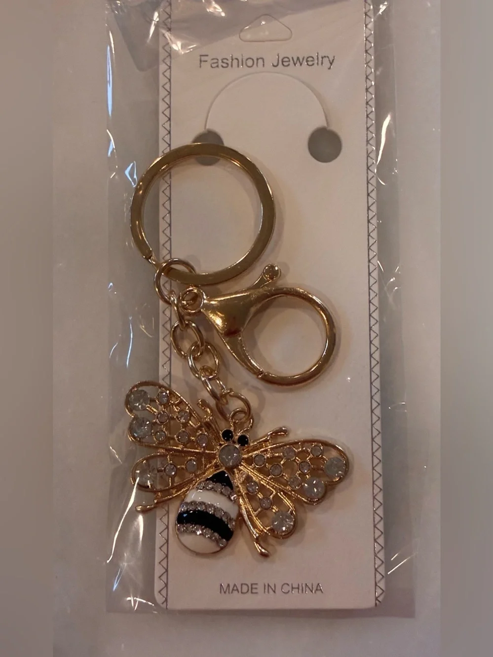 Gold Bee Keychain Charm with Crystal Accents bag charm backpack charm